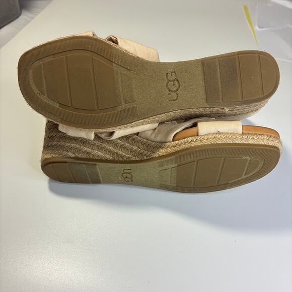 UGG Espadrille Wedge sandals Sz 6 zippered suedeheels with ankle straps - Picture 2 of 5